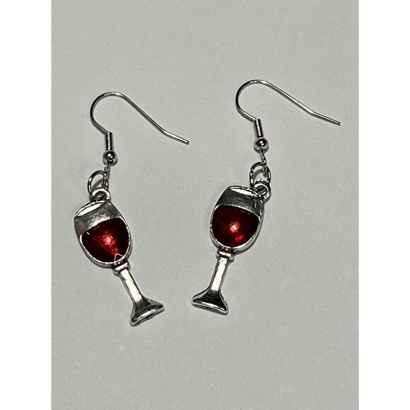 Red Wine Glass Dangle Earrings - Fun and Stylish Gift for Her - Picture 3 of 5